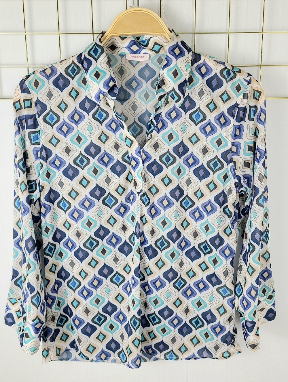 Rossopuro Graphic Pullover Collared Blouse Top